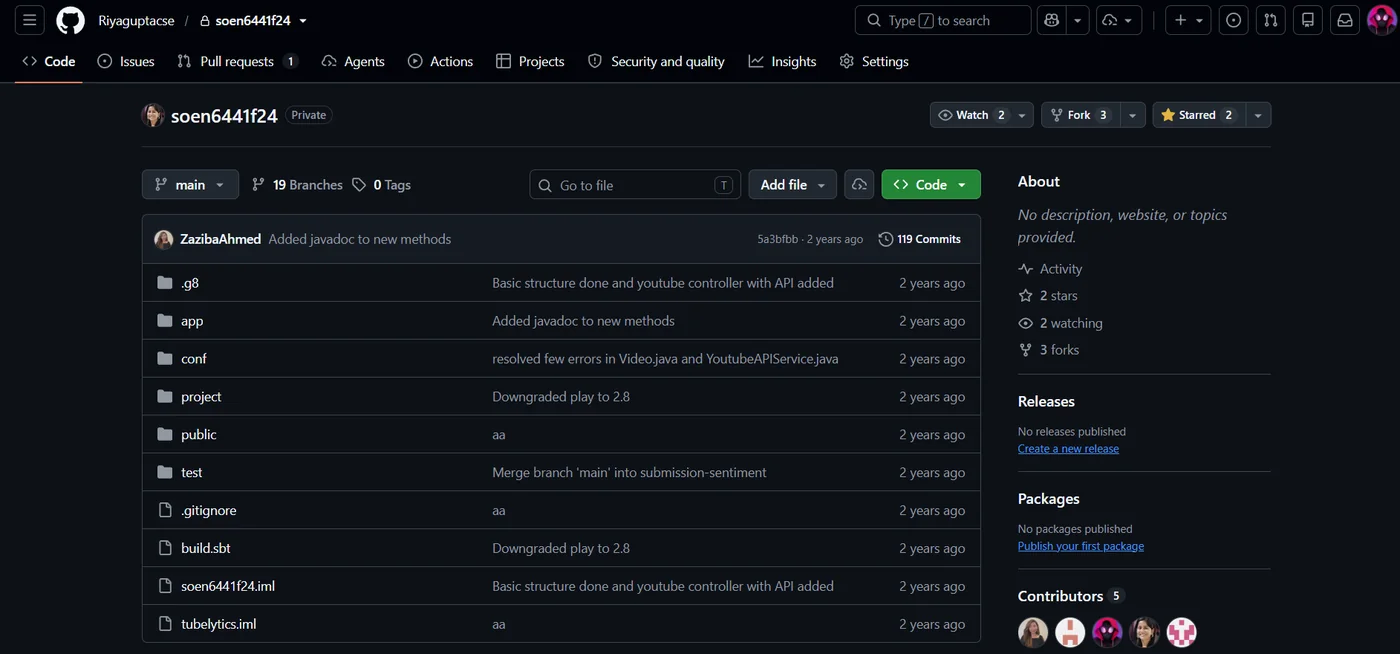 The soen6441f24 TubeLytics repository on GitHub